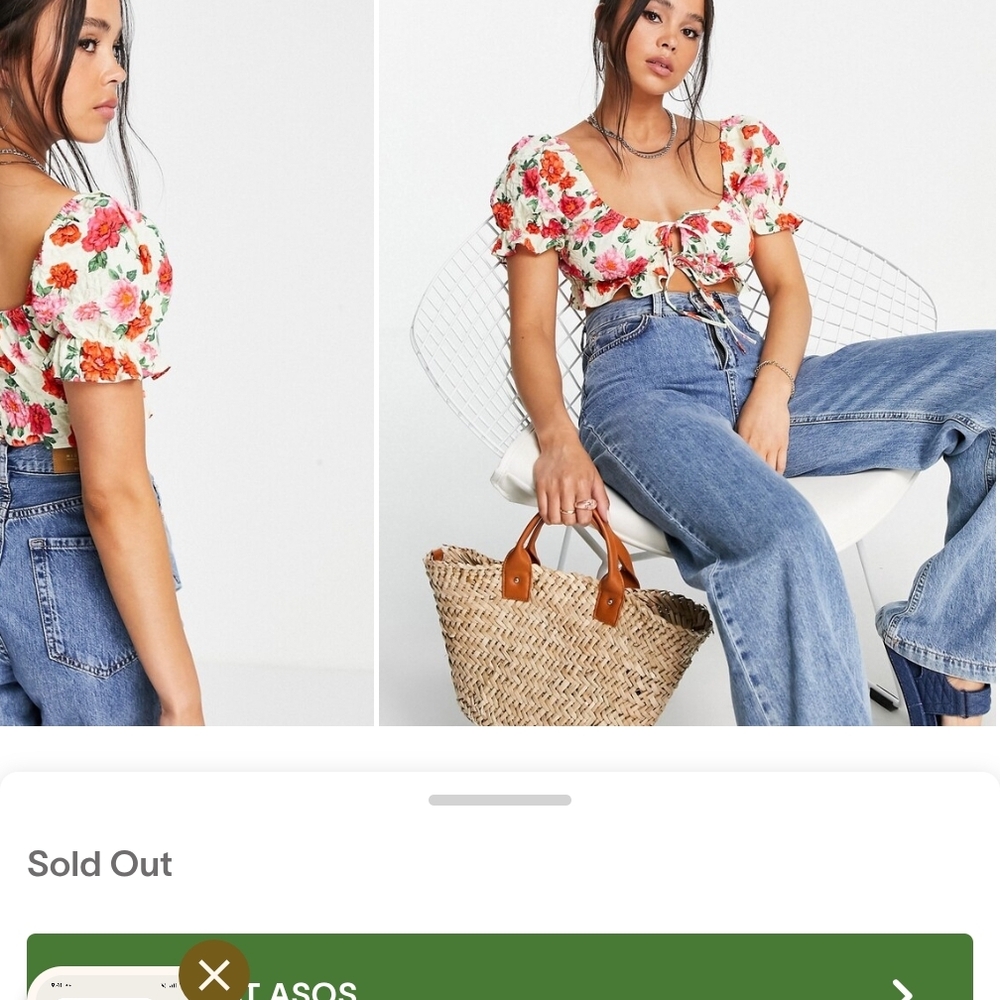 Topshop Red and White Floral Crop Blouse